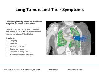 Lung	
  Tumors	
  and	
  Their	
  Symptoms	
  
The	
  vast	
  majority	
  of	
  primary	
  lung	
  cancers	
  are	
  
mali...
