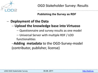 OGD Stakeholder Survey: Results

                                Publishing the Survey as RDF

    Deployment of the Data...