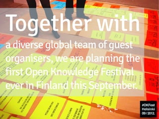 To define openness,
  We use the Open Definition: “A piece of
  content or data is 'open' if anyone is free to
  use, reuse, and redistribute it without
  legal or technological restrictions.”




Source: http://opendefinition.org
 