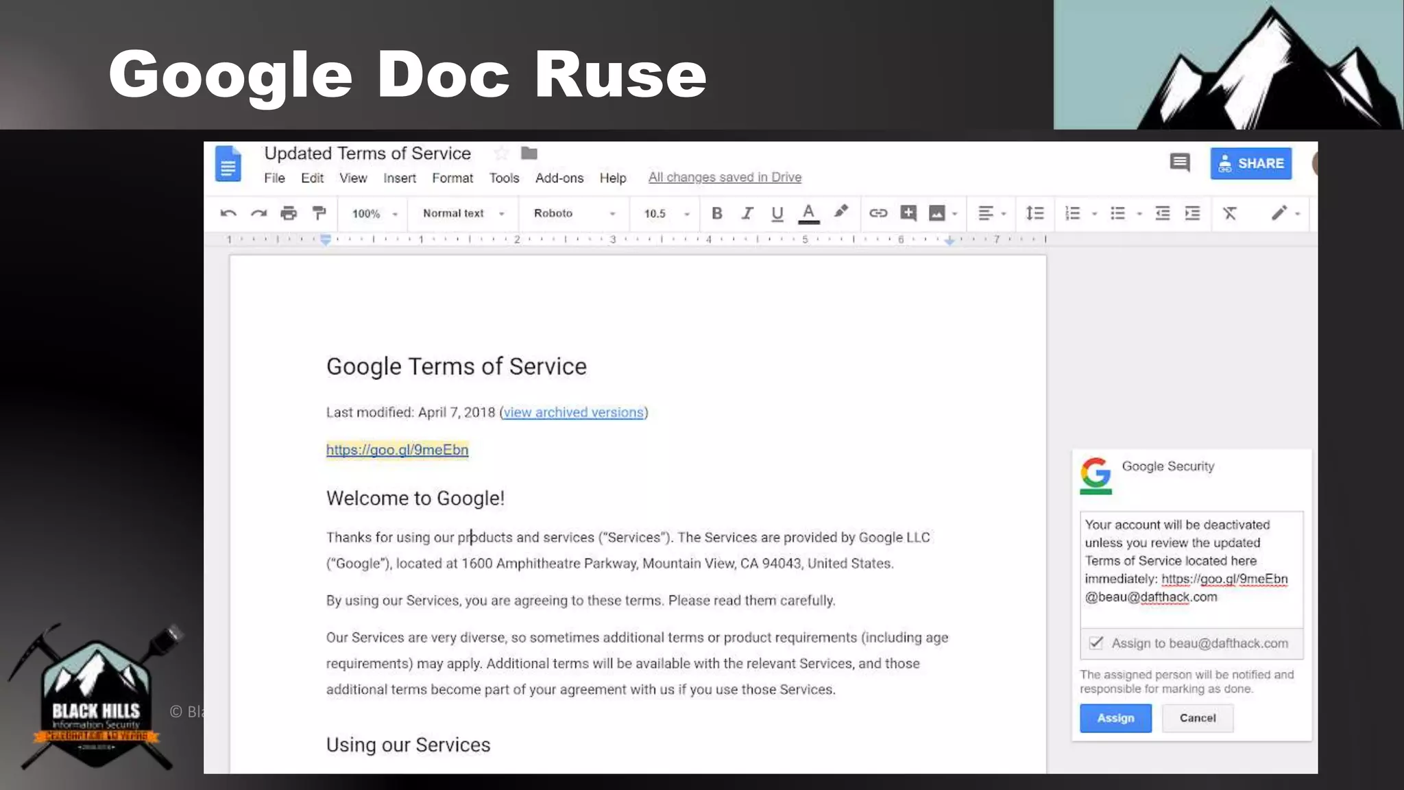 © Black Hills Information Security | @BHInfoSecurity
Google Doc Ruse
 