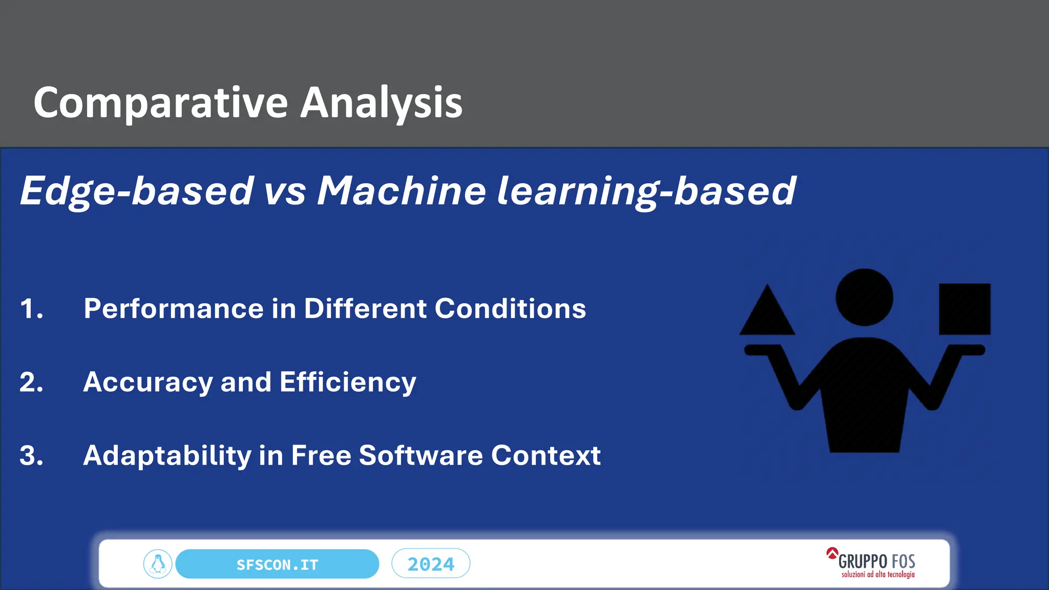 Comparative Analysis
Edge-based vs Machine learning-based
1. Performance in Different Conditions
2. Accuracy and Efficiency
3. Adaptability in Free Software Context
 