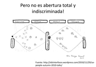 Pero no es abertura total y
indiscriminada!

Fuente: http://ebiinterfaces.wordpress.com/2010/11/29/uxpeople-autumn-2010-talks/

 