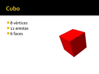  8 vértices
12 arestas
6 faces