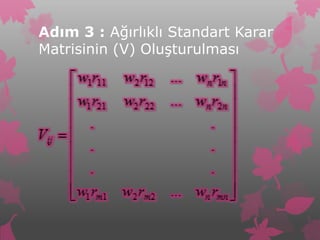 Adım 3 : Ağırlıklı Standart Karar
Matrisinin (V) Oluşturulması
 