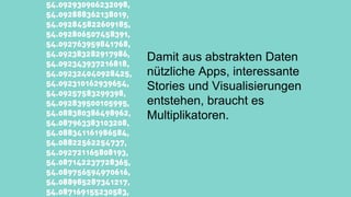 Damit aus abstrakten Daten
nützliche Apps, interessante
Stories und Visualisierungen
entstehen, braucht es
Multiplikatoren.
 