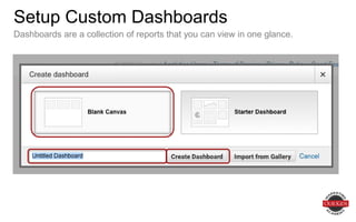 Setup Custom Dashboards
Dashboards are a collection of reports that you can view in one glance.
 