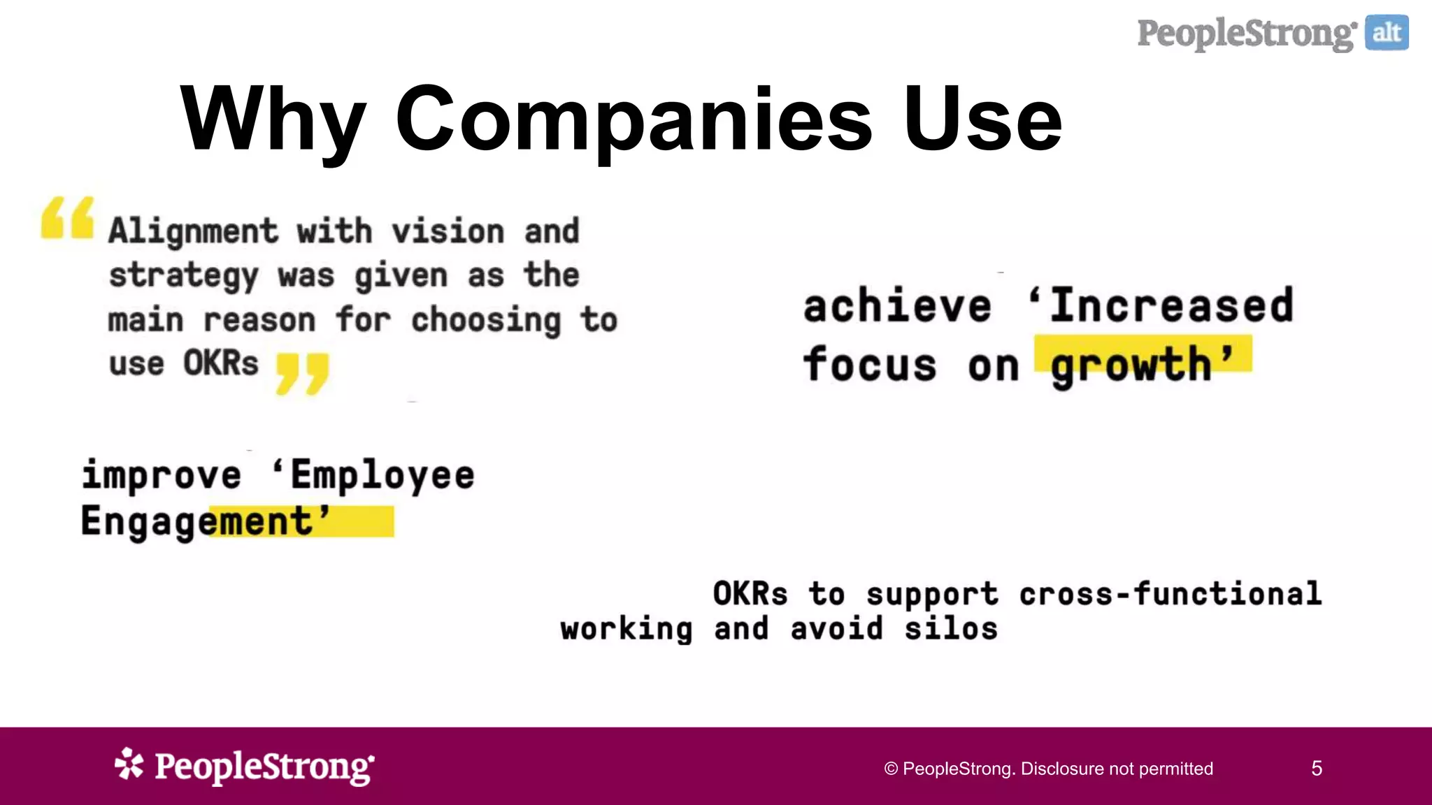 © PeopleStrong. Disclosure not permitted5© PeopleStrong. Disclosure not permitted 5
Why Companies Use
OKRs?
 