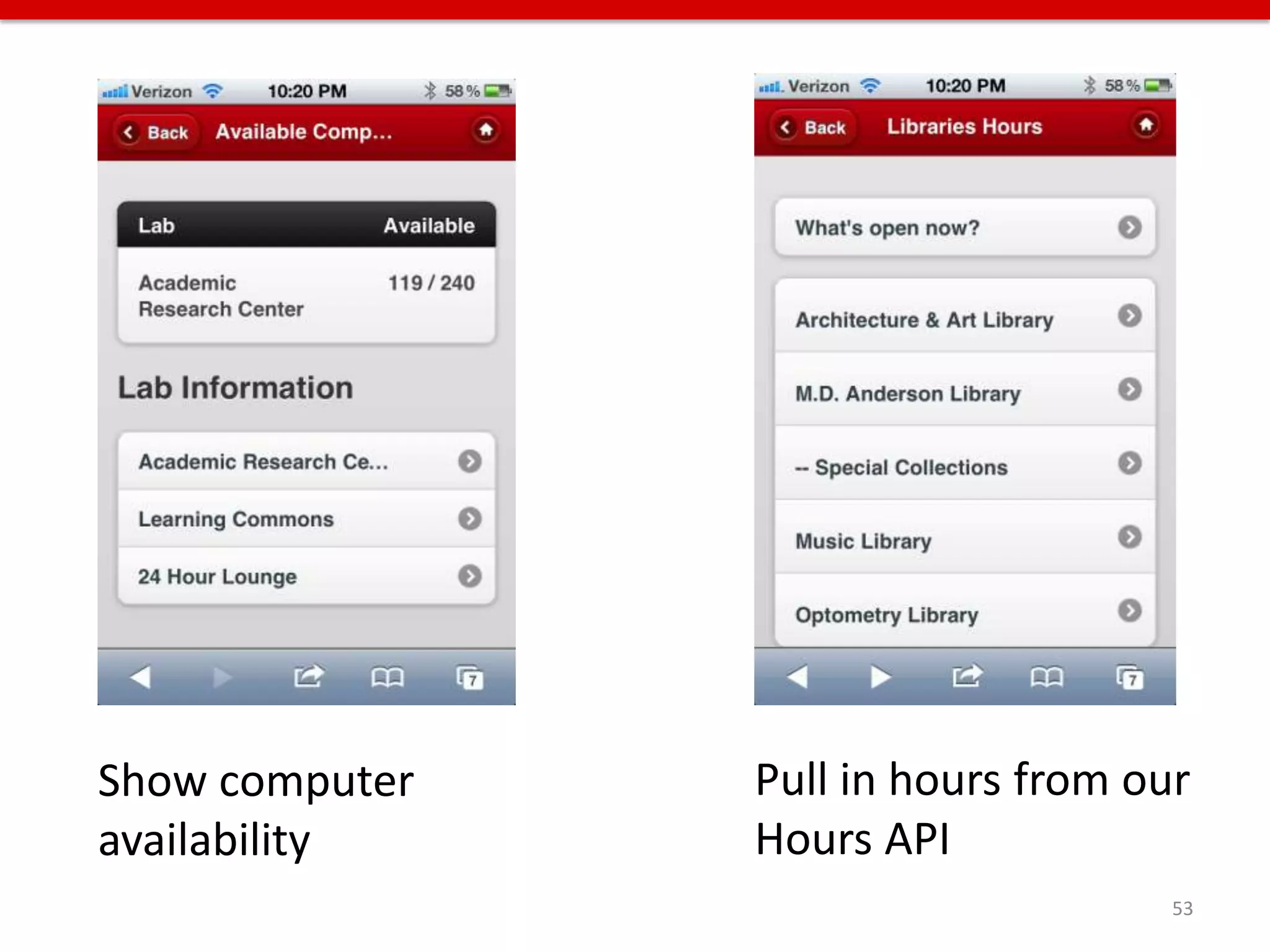 Show computer   Pull in hours from our
availability    Hours API
                                     53
 