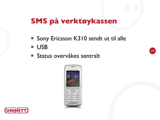 SMS på verktøykassen Sony Ericsson K310 sendt ut til alle USB Status overvåkes sentralt 