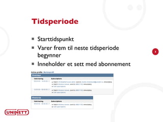 Tidsperiode Starttidspunkt Varer frem til neste tidsperiode begynner Inneholder et sett med abonnement 