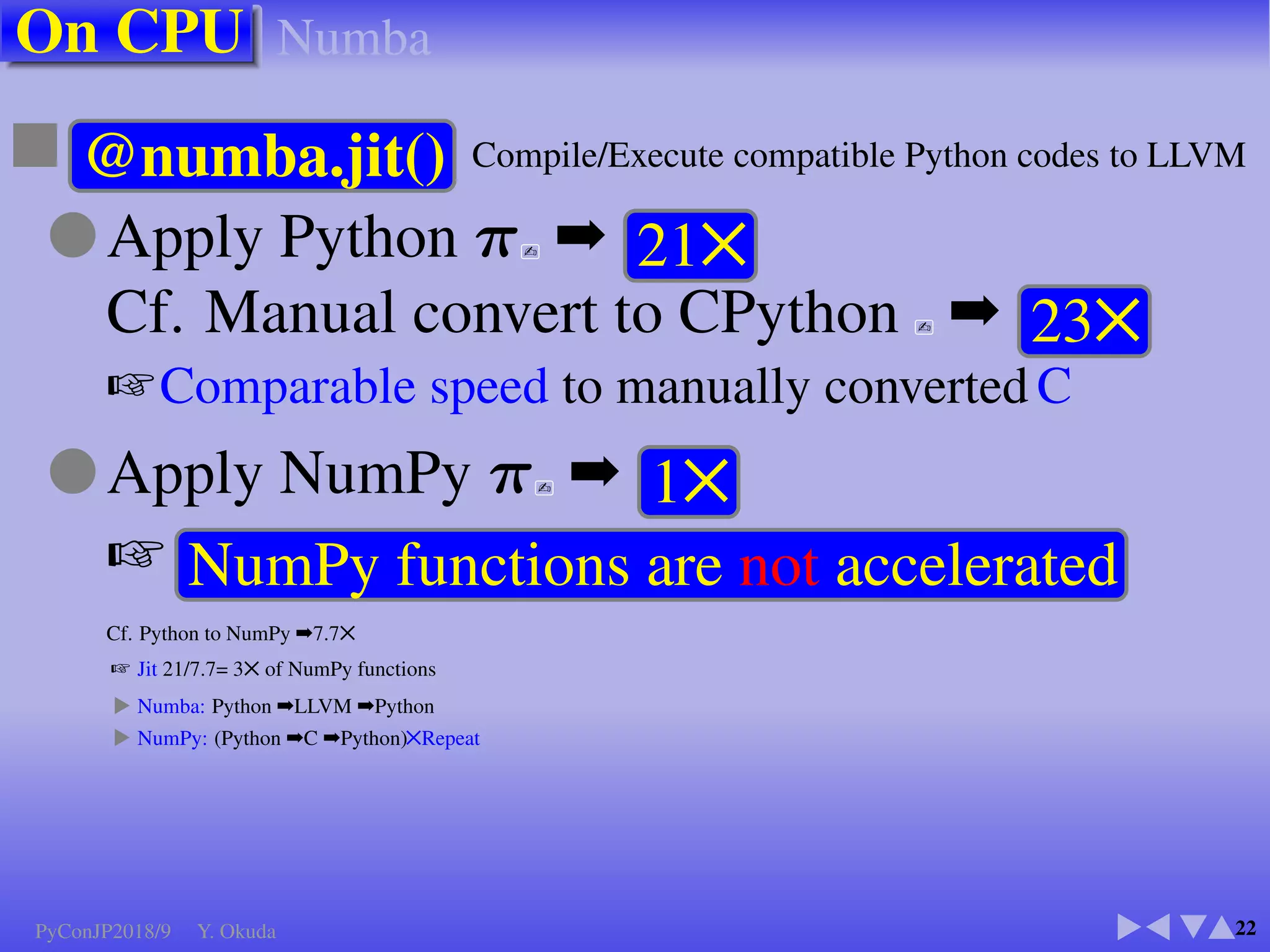 Is Thread Safe? (1/2)
9
def add(n):
global g
for in range(n):
g += 1
def sub(n):
global g
for in range(n):
g –= 1
g = None
def a s(n):
global g
g = 0
t1 = Thread( ..
add,.. n)
t2 = Thread( ..
sub,.. n)
.. .. ..
return g
for n in [ .. ]:
gs = []
for in range(1000):
gs.append(a s(n))
n0 = not zero count (gs)
Background
PyConJP2018/9 Y. Okuda
 