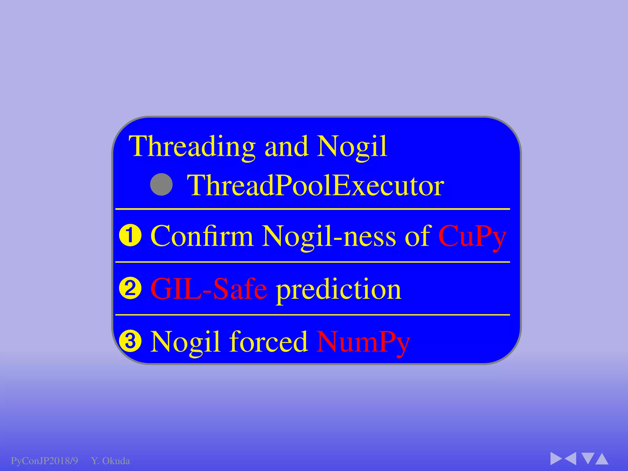 Summary
19
➊Avoid GIL to speed up
➋Apply GIL-Safe operations
for Thread-Safe
➌min(N, M) acceleration
F 