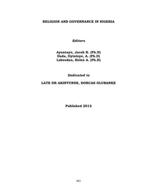 The Role of the Church towards Achieving Good Governance in Nigeria | PDF