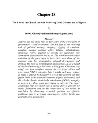 The Role of the Church towards Achieving Good Governance in Nigeria | PDF