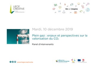Mardi, 10 décembre 2019
Plein gaz : enjeux et perspectives sur la
valorisation du CO2
Panel d’intervenants
 