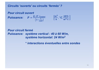 13
Circuits ‘ouverts’ ou circuits ‘fermés’ ?
Pour circuit ouvert
Puissance: 𝑷 =
𝑸. ∆𝑻. 𝒄𝒘𝒂𝒕𝒆𝒓
𝟏'
𝟏
𝑪𝑶𝑷
𝒎𝟑
𝒉
. °𝑪.
𝒌𝑾𝒉
𝒎𝟑°𝑪...