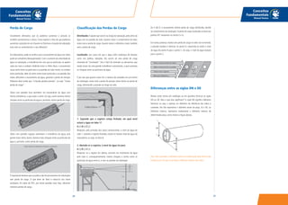 2928
Conceitos
Fundamentais
Manual Técnico
Conceitos
Fundamentais
Manual Técnico
Perda de Carga
Inicialmente afirmamos que só podemos aumentar a pressão se
também aumentarmos a altura. Como explicar o fato de que podemos
aumentar a pressão em um chuveiro se fizermos o traçado da tubulação
mais reto ou aumentarmos o seu diâmetro?
Em laboratórios, pode se verificar que o escoamento da água nos tubos
pode ser turbulento (desorganizado). Com o aumento da velocidade da
água na tubulação, a turbulência faz com que as partículas se agitem
cada vez mais e acabem colidindo entre si. Além disso, o escoamento
causa atrito entre as partículas e as paredes do tubo.Assim, as colisões
entre partículas, além do atrito entre essas partículas e as paredes dos
tubos, dificultam o escoamento da água, gerando a perda de energia.
Podemos dizer então que “o líquido perdeu pressão”, ou seja: “houve
perda de carga”.
Tubos com paredes lisas permitem um escoamento da água com
menos turbulência, o que reduz o atrito. Ou seja, assim teremos menos
choques entre as partículas da água e, portanto, menor perda de carga.
Tubos com paredes rugosas aumentam a turbulência da água, pois
geram maior atrito.Assim, teremos mais choques entre as partículas da
água e, portanto, maior perda de carga.
É importante lembrar que na prática não há escoamento em tubulações
sem perda de carga. O que deve ser feito é reduzi-la aos níveis
aceitáveis. Os tubos de PVC, por terem paredes mais lisas, oferecem
menores perdas de carga.
Classificação das Perdas de Carga
Distribuída: é aquela que ocorre ao longo da tubulação, pelo atrito da
água com as paredes do tubo. Quanto maior o comprimento do tubo,
maior será a perda de carga. Quanto menor o diâmetro, maior também
será a perda de carga.
Localizada: nos casos em que a água sofre mudanças de direção,
como nos joelhos, reduções, tês, ocorre ali uma perda de carga
chamada de “localizada”. Isto é fácil de entender se pensarmos que
nestes locais há uma grande turbulência concentrada, a qual aumenta
os choques entre as partículas da água.
É por isto que quanto maior for o número de conexões em um trecho
de tubulação, maior será a perda de pressão neste trecho ou perda de
carga, diminuindo a pressão ao longo da rede.
1- Supondo que o registro esteja fechado, em qual nível
estará a água no tubo 1?
A ( ) B ( ) C ( )
Resposta: pelo princípio dos vasos comunicantes, o nível da água do
tubo 1, estando o registro fechado, estará no mesmo nível da água do
reservatório, ou seja, na letra B.
2- Abrindo-se o registro, o nível da água irá para:
A ( ) B ( ) C ( )
Resposta: se o registro for aberto, ocorrerá um movimento da água
pelo tubo e, consequentemente, haverá choques e atritos entre as
partículas da água entre si, e com as paredes da tubulação.
De E até D, o escoamento sofrerá perda de carga distribuída, devido
ao comprimento da tubulação.A perda de carga localizada se dará nos
joelhos 45° existentes no trecho E e D.
Em outras palavras, haverá uma perda de carga na rede. Isto ocorrendo,
a pressão tenderá a diminuir no ponto D, reduzindo-se então o nível
de água do ponto B para o ponto C. Ou seja, o nível da água baixará
para o ponto C.
Diferenças entre as siglas DN e DE
Muitas vezes vemos em catálogos ou em apostilas técnicas as siglas
DN ou DE. Mas o que elas significam? A sigla DN significa Diâmetro
Nominal, ou seja, é apenas um diâmetro de referência dos tubos e
conexões. Ele não representa o diâmetro exato da peça. Já o DE, ou
Diâmetro Externo, representa exatamente o diâmetro externo de
determinada peça, como mostra a figura abaixo.
Obs.: Nas conexões, o diâmetro externo é medido pelo lado interno das
bolsas, pois é ali que se encaixa o diâmetro externo dos tubos.
 