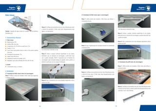 123122
Esgoto
Manual Técnico
Esgoto
Manual Técnico
Função: Captação de água servida em sacadas, box de banheiros,
lavanderias, etc.
1. Características Técnicas:
1.1 Ralo Linear
Matéria-prima: PVC.
Grelhas:ABS e Aço inox.
Comprimento: 50, 70 e 90 cm e perfil com 2,5 m.
Largura: 5,5 cm.
Cores: branco para grelhas branca e areia, e cinza para as grelhas
cinza inox.
Inclinação de escoamento: 1%.
Saídas: bolsa DN 40 mm.
Temperatura máxima de trabalho: 45°C.
Adaptador: para caixas sifonadas DN 100 e DN 150 mm.
1.2 Perfil
Comprimento unico: 2,5 metros.
2. Instalações:
2.1 Instalação do Ralo Linear antes da concretagem:
Passo 1: Defina a onde será instalado o Ralo Linear para regularizar
o caimento do piso.
Ralo Linear
Passo 2: Certifique-se da existência de uma Caixa Sifonada para evitar
o retorno do maucheiro. O Ralo Linear deve obrigatoriamente estar
ligado a um desconector.
Com desconector embutido na laje.
Passo 3: Instale o produto conforme especificado no seu projeto,
lembrando que no momento da concretagem o perfil deve estar
com a grelha encaixada. NOTA: é importante que no momento da
concretagem sejam colocados pedaços de papelão entre a grelha e a
parede do perfil para criar um espaço de dilatação.
Passo 4: Faça o acabamento com o piso desejado respeitando a altura
máxima da calha.
2.2 Instalação do Ralo Linear após a concretagem:
Passo 1: Defina aonde será instalado o Ralo Linear para efetuar o
corte/quebra do piso.
Passo 2: Faça a regularização do contrapiso levando em consideração
a posição do ralo.
Passo 3: Certifique-se da existência de uma Caixa Sifonada para evitar
o retorno do mau cheiro. O Ralo Linear deve obrigatoriamente estar
ligado a um desconector.
Com desconector embutido na laje.
Passo 4: Instale o produto conforme especificado no seu projeto,
lembrando que no momento da concretagem o produto deve estar com
a grelha encaixada.
Passo 5: Faça o acabamento com o piso desejado respeitando a altura
máxima do perfil.
2.3 Instalação do perfil antes da concretagem:
Passo 1: Defina aonde será instalado o Ralo Linear para efetuar o
caimento do piso.
Passo 2: Certifique-se da existência de uma Caixa Sifonada para evitar
o retorno do mau cheiro.A saída do perfil deve obrigatoriamente estar
conectada a uma Caixa Sifonada.
 