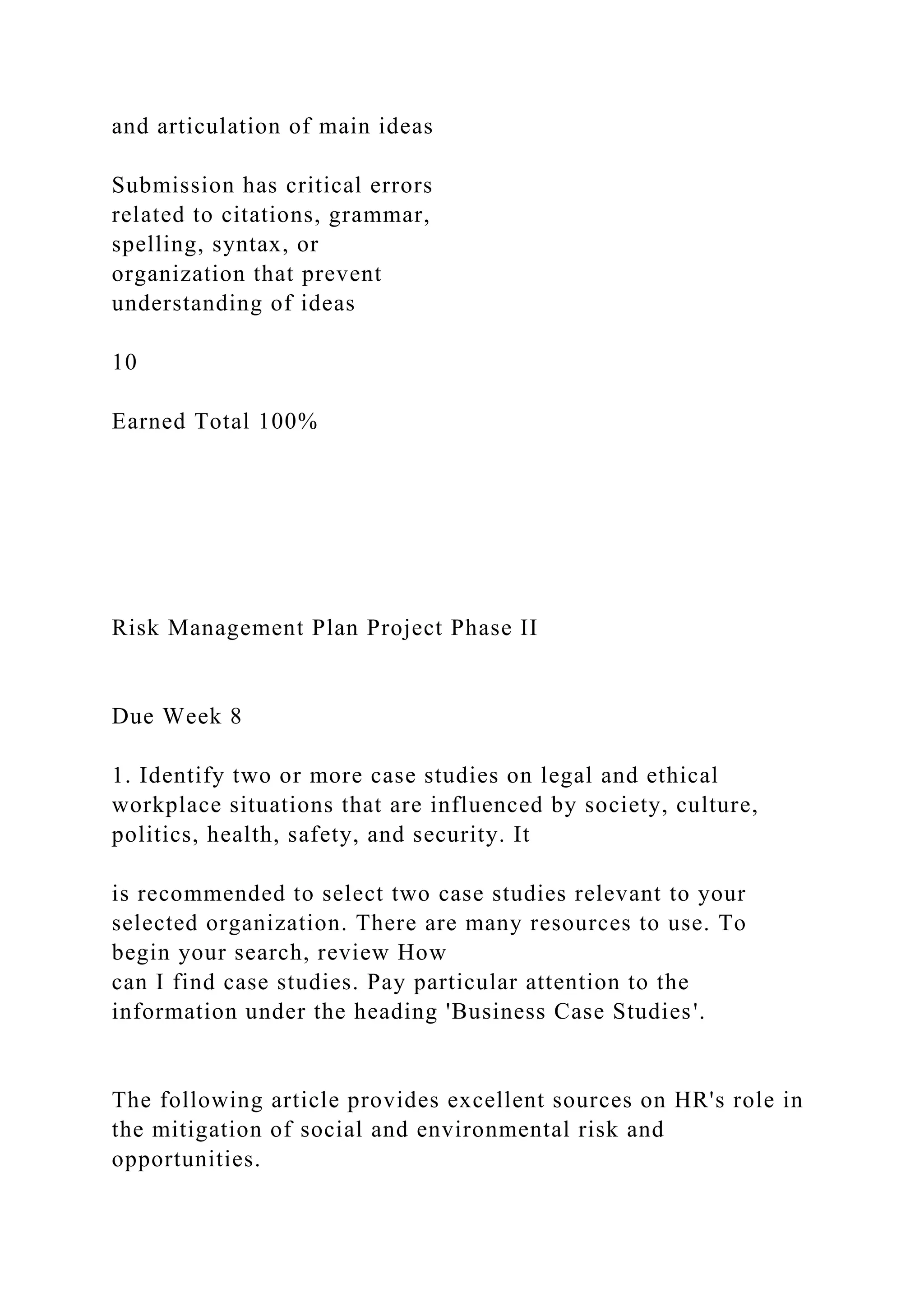 OL 645 Risk Management Plan Project Instructions and Rubric.docx