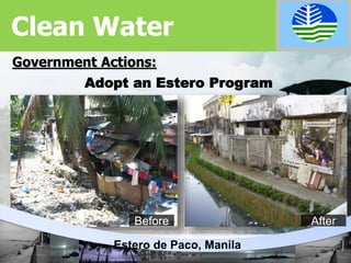 Before After
Estero de Paco, Manila
Adopt an Estero Program
Government Actions:
Clean Water
 