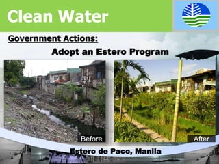 Before After
Estero de Paco, Manila
Adopt an Estero Program
Government Actions:
Clean Water
 