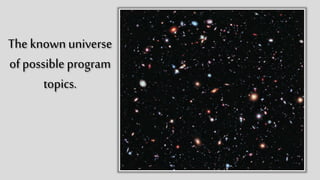 The known
universe of
possible
program
topics.
 