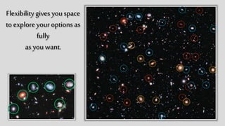 Flexibility gives
you space to
explore your
options as fully
as you want.
 