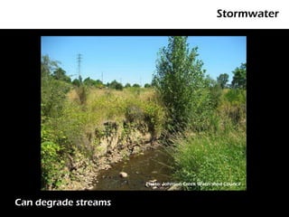 Stormwater




                     Photo: morgueFile
        Photo: East Portland News   Photo: Johnson Creek Watershed Council



Can degrade streams
 