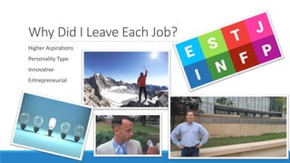 Why Did I Leave Each Job?
Higher Aspirations
Personality Type
Innovative
Entrepreneurial
 