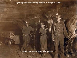 3 young horse and hinny drivers in Virginia – 1908 Open flame lamps on their helmet ! 