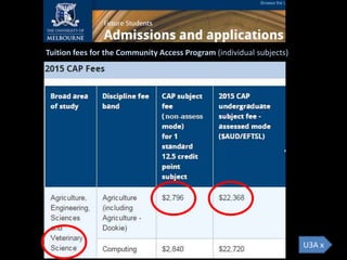 Tuition fees for the Community Access Program (individual subjects)
U3A x
 