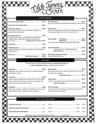 Olde tymers full menu 2012