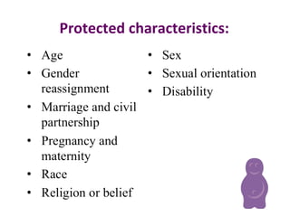 Protected characteristics:
 