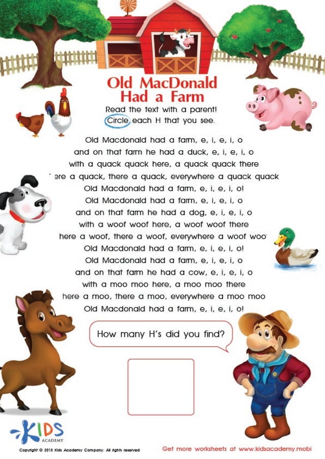 Old Mcdonald lyrics and coloring pages