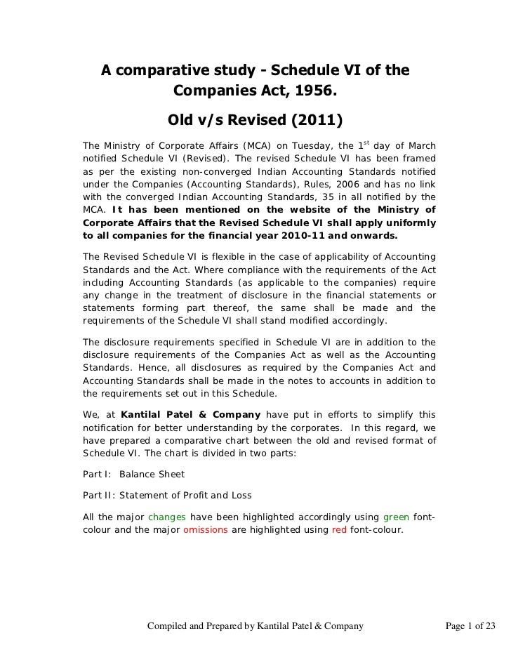 old v s new schedule vi comparison balance format change in tax rate deferred example