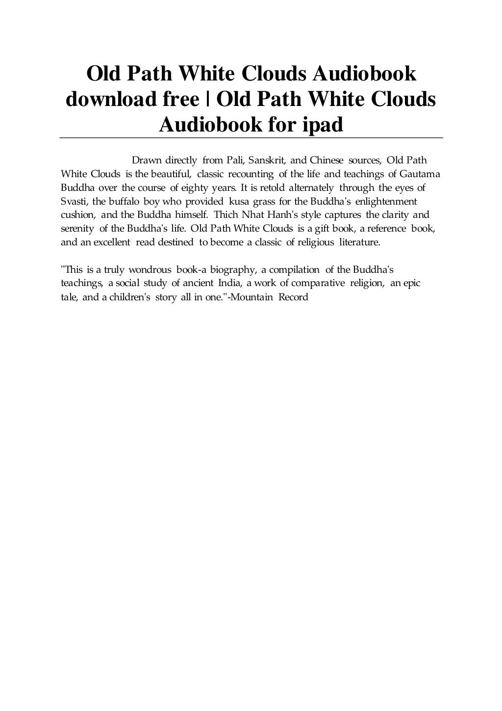 Old Path White Clouds Audiobook download free | Old Path White Clouds…