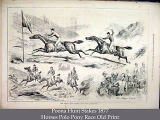 Poona Hunt Stakes 1877 Horses Polo Pony Race Old Print