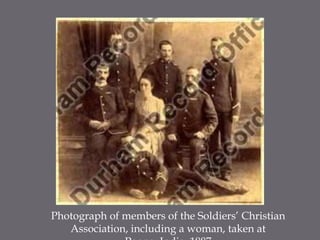 Photograph of members of the Soldiers’ Christian Association, including a woman, taken at Poona, India, 1887