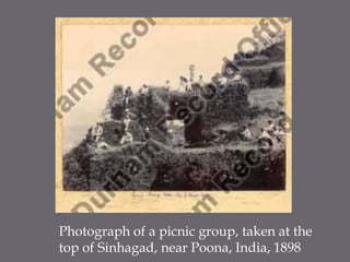 Photograph of a picnic group, taken at the top of Sinhagad, near Poona, India, 1898 