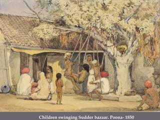 Children swinging Sudder bazaar. Poona- 1850 