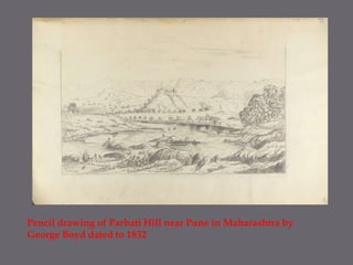 Pencil drawing of Parbati Hill near Pune in Maharashtra by George Boyd dated to 1832