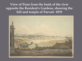 View of Pune from the bank of the river opposite the Resident's Gardens, showing the hill and temple of Parvati- 1870