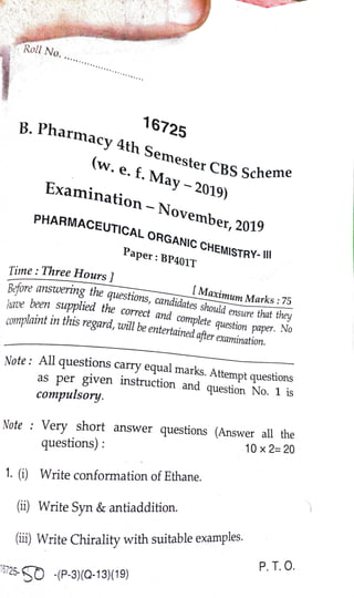 B.Pharm.4th sem old question papers 
