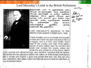 Lord Macaulay’s Letter to the British Parliament
 