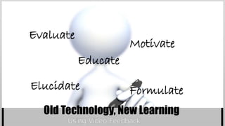 Old Technology, New Learning
Evaluate
Motivate
FormulateElucidate
Educate
 