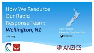 How We Resource
Our Rapid
Response Team:
Wellington, NZ Alex Psirides
Intensive Care Specialist
@psiridesJuly 2014
 