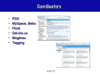 Coordinators RSS MySpace, Bebo Flock Del.icio.us Bloglines Tagging  