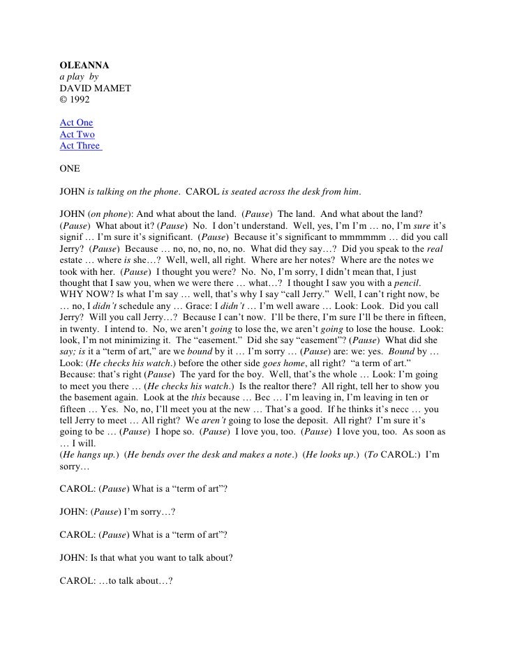 Undergraduate final year projects oleanna research paper