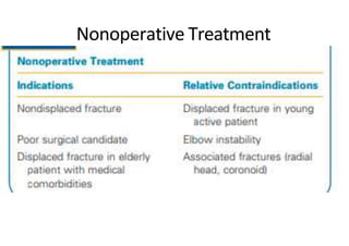 Nonoperative Treatment
° Indications:
• nondisplaced fractures
• displaced fractures in poorly
functioning elder individuals
 