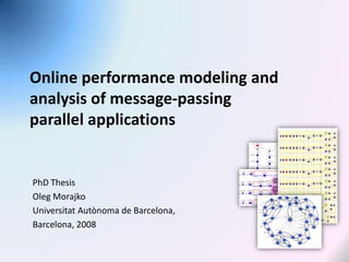 Online performance modeling and
analysis of message-passing
parallel applications

                                                               Delayed receive




PhD Thesis
Oleg Morajko
Universitat Autònoma de Barcelona,   Long local calculations




Barcelona, 2008
 